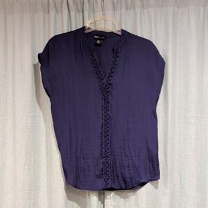 Jones New York Deep Blue Blouse with Ruffle Trim